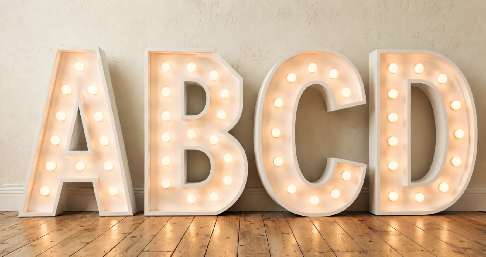 Real illuminated A B C D marquee letters